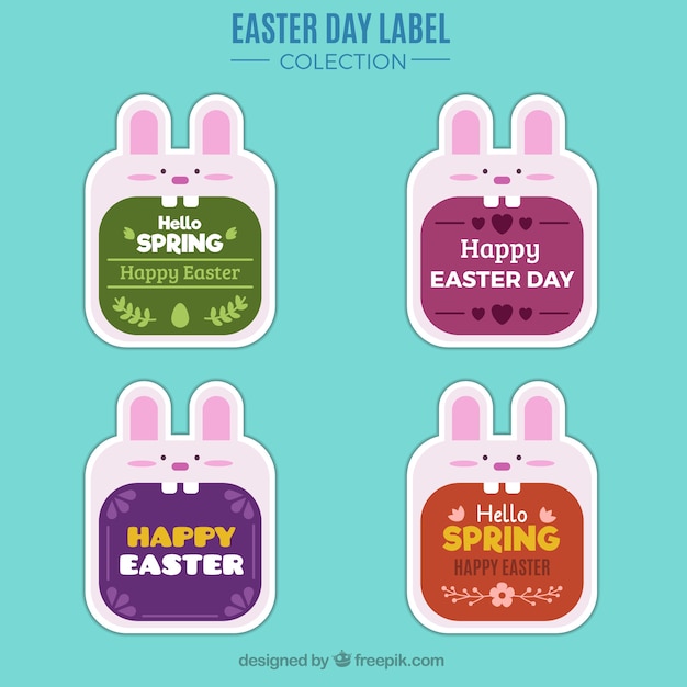 Vector gratuito set de simpáticas pegatinas de conejito de pascua