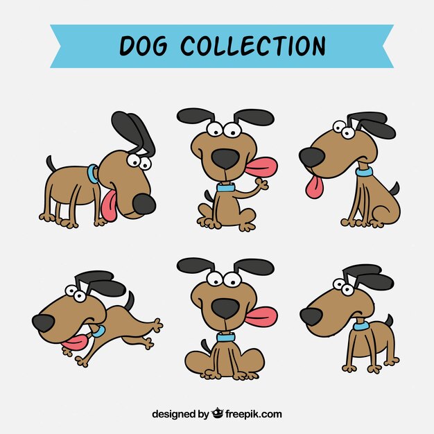Set de simpáticos perros dibujados a mano 