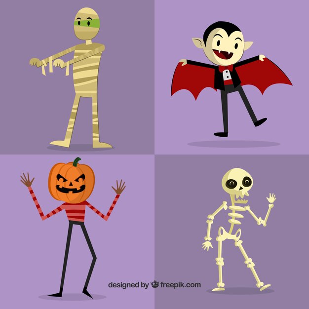 Set de simpáticos personajes de halloween 