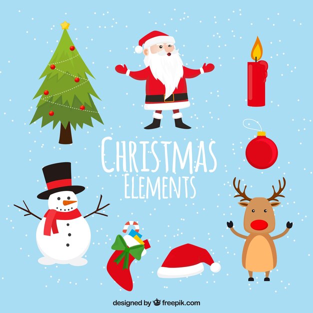 Set de simpáticos personajes de navidad y decoración