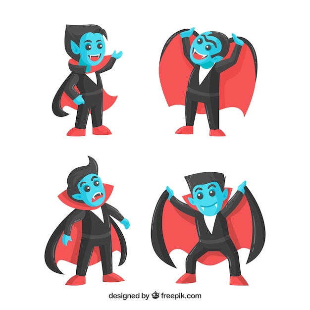 Vector gratuito set de simpáticos vampiros azules