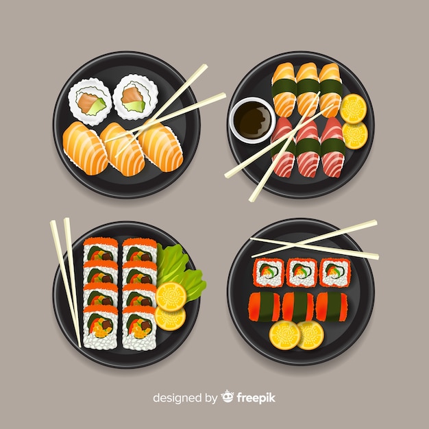 Vector gratuito set sushi delicioso dibujado a mano