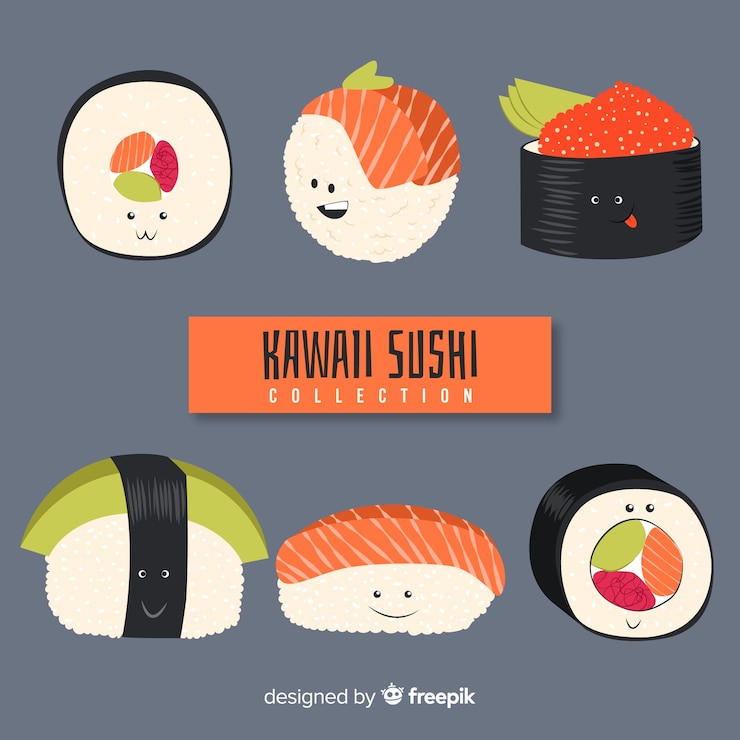Vector gratuito set de sushi de estilo kawaii
