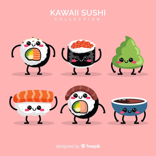 Set de sushi en estilo kawaii