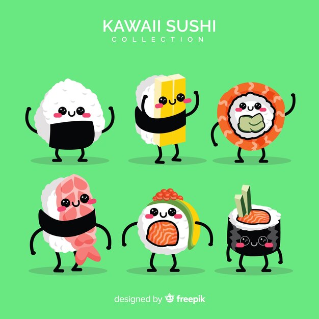 Set de sushi en estilo kawaii