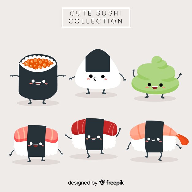 Set de sushi en estilo kawaii