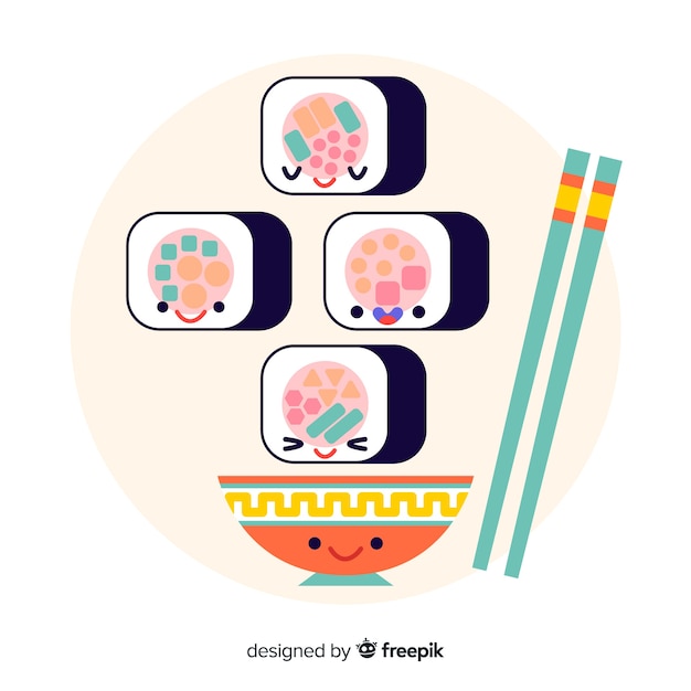 Set de sushi de estilo kawaii