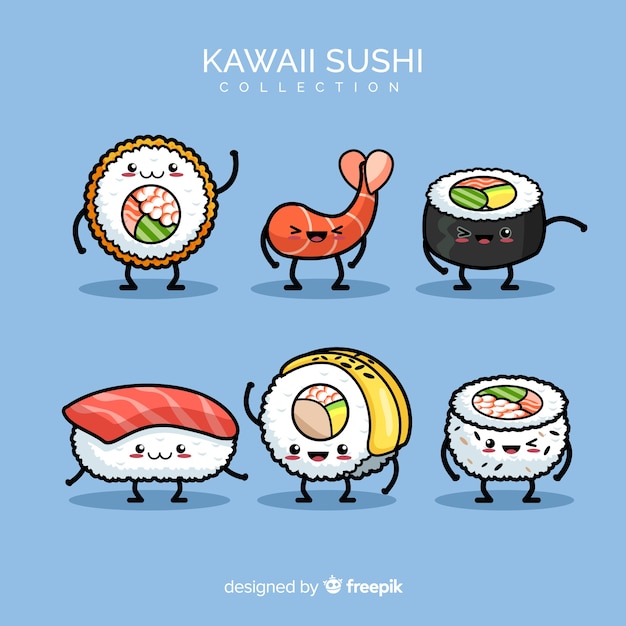 Set de sushi en estilo kawaii