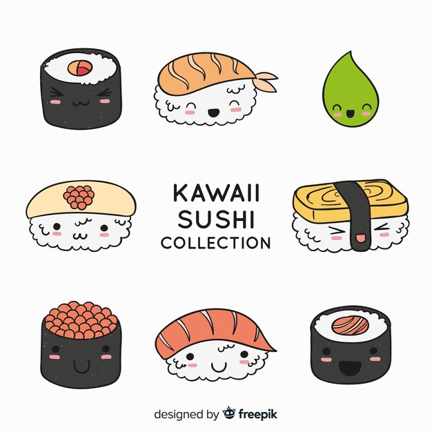 Set de sushi en estilo kawaii