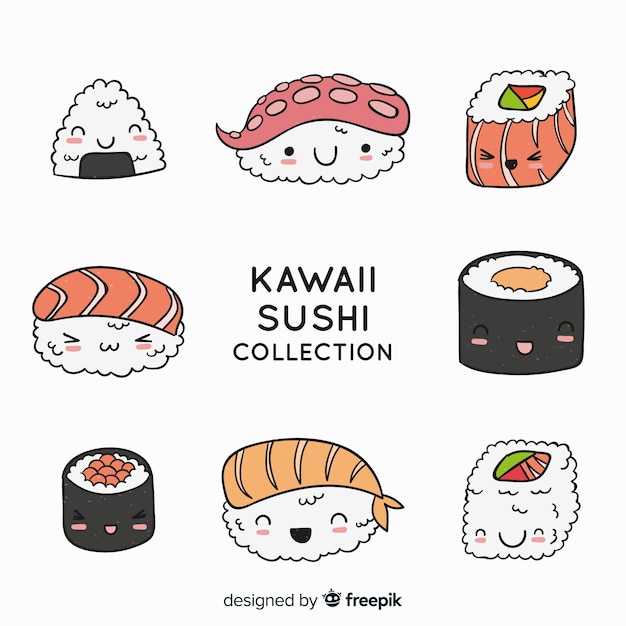 Set de sushi en estilo kawaii