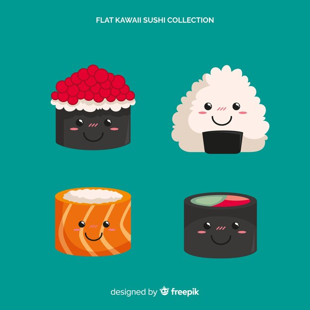 Set de sushi en estilo kawaii
