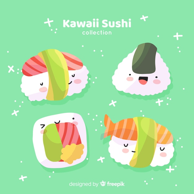 Vector gratuito set de sushi en estilo kawaii