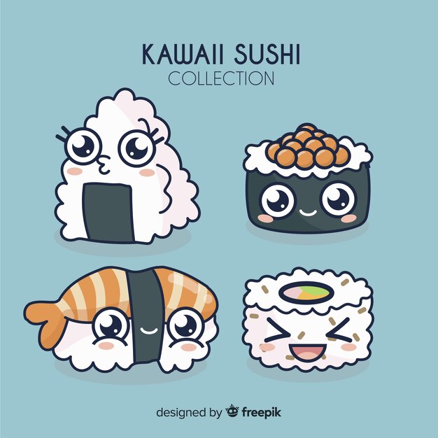 Set de sushi en estilo kawaii