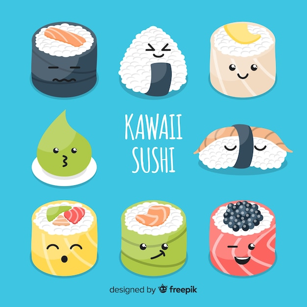 Set de sushi en estilo kawaii