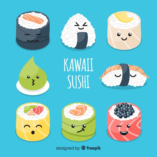 Set de sushi en estilo kawaii