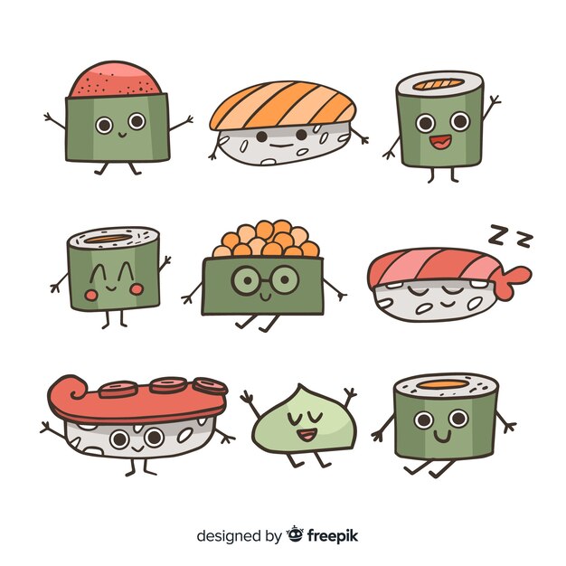 Set de sushi en estilo kawaii