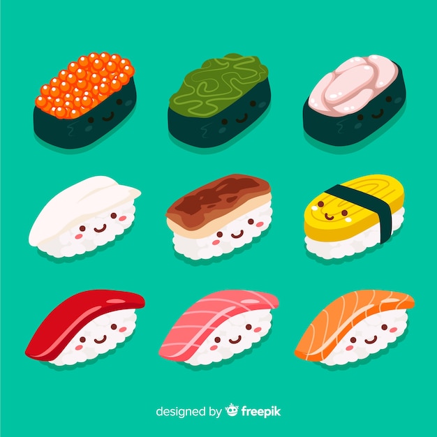 Set de sushi en estilo kawaii