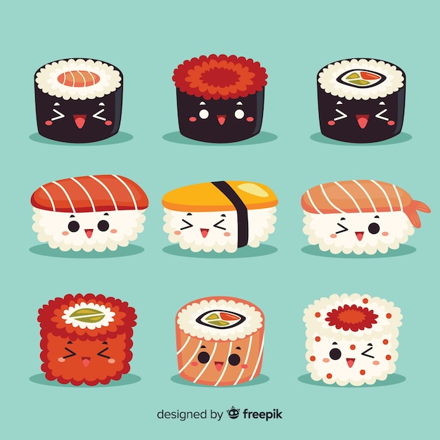 Set de sushi en estilo kawaii