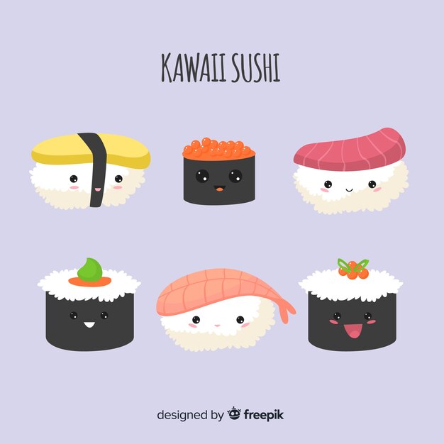 Set de sushi en estilo kawaii