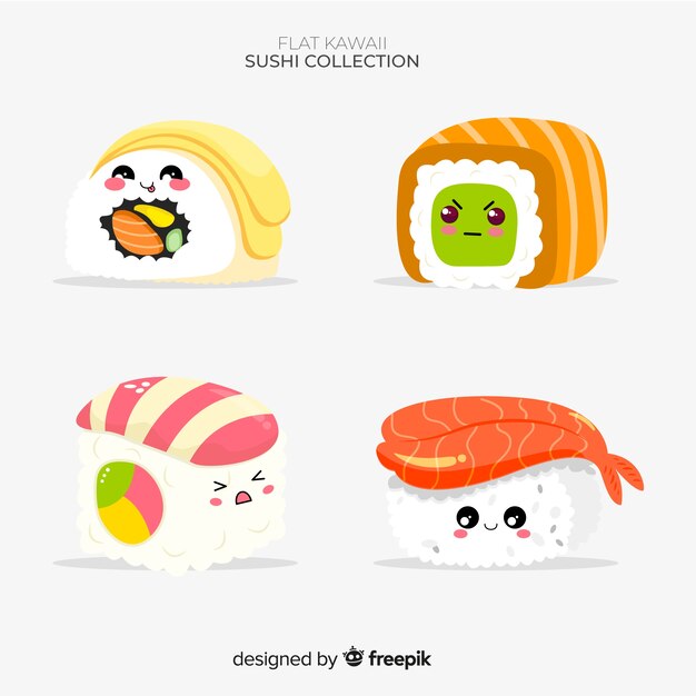 Set de sushi en estilo kawaii