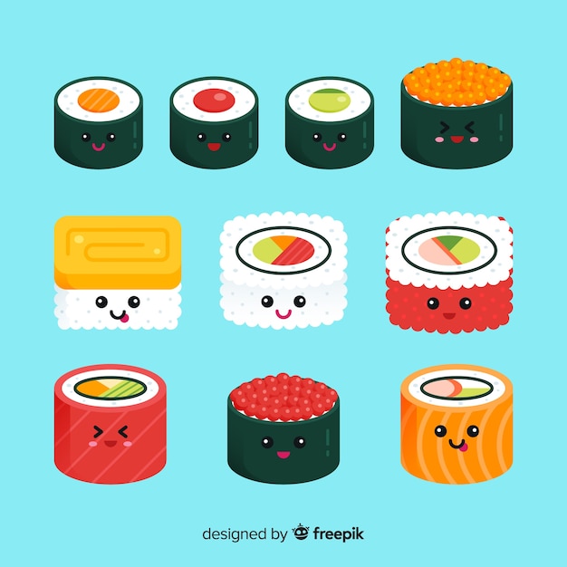 Set de sushi en estilo kawaii