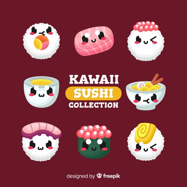Set de sushi en estilo kawaii