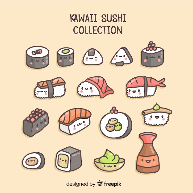Vector gratuito set de sushi de estilo kawaii
