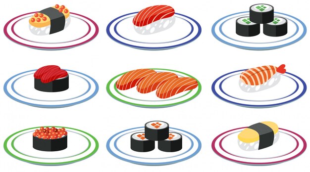 Vector gratuito un set de sushi en un plato.