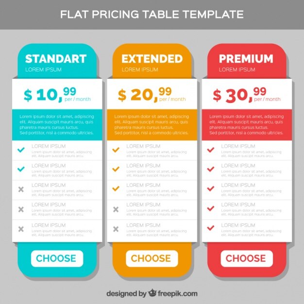 Set de tablas de precios de colores 