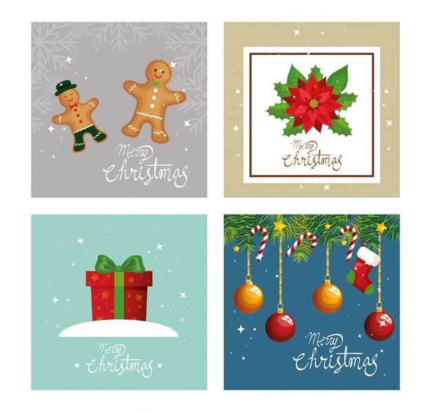 Set tarjeta de feliz navidad y decoracion