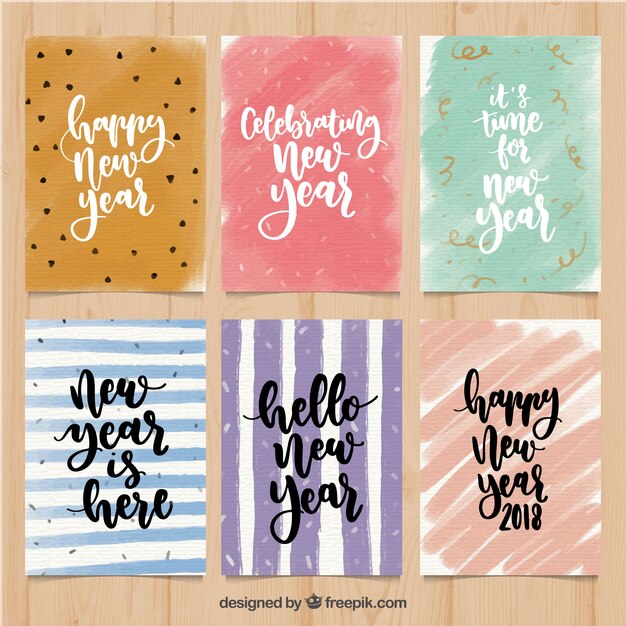 Set de tarjetas abstractas de año nuevo de acuarela
