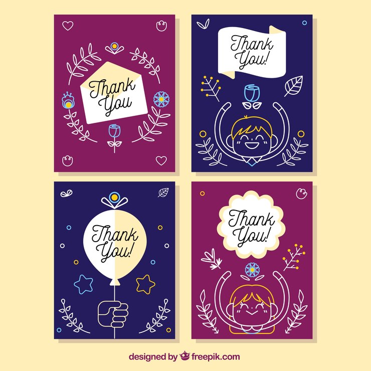 Vector gratuito set de tarjetas de agradecimiento en estilo vintage 
