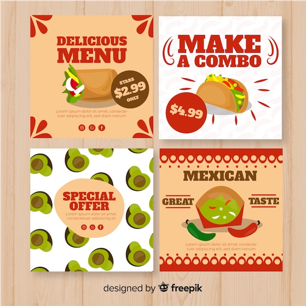 Vector gratuito set de tarjetas con alimentos