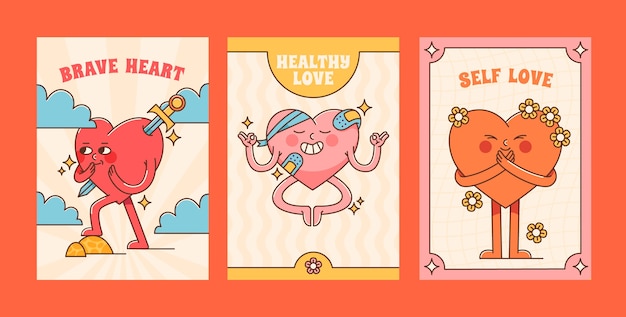 Set de tarjetas de amor dibujadas a mano