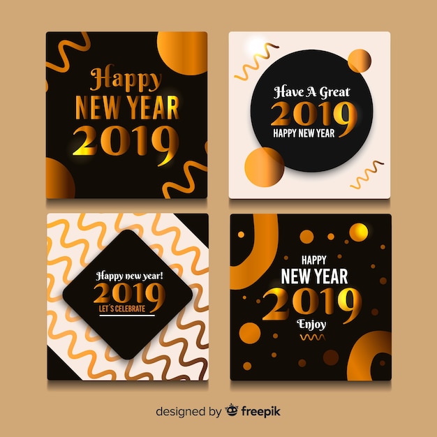 Set de tarjetas de año nuevo 2019