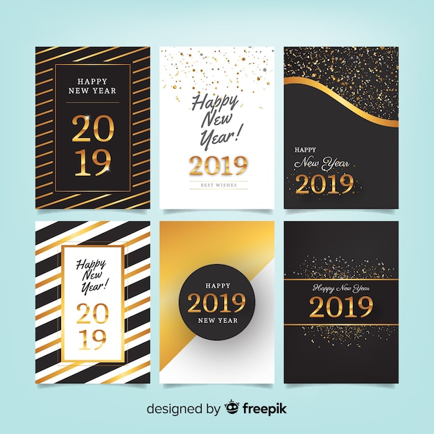 Vector gratuito set de tarjetas de año nuevo 2019