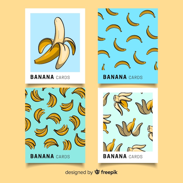 Vector gratuito set tarjetas comida bananas dibujadas a mano