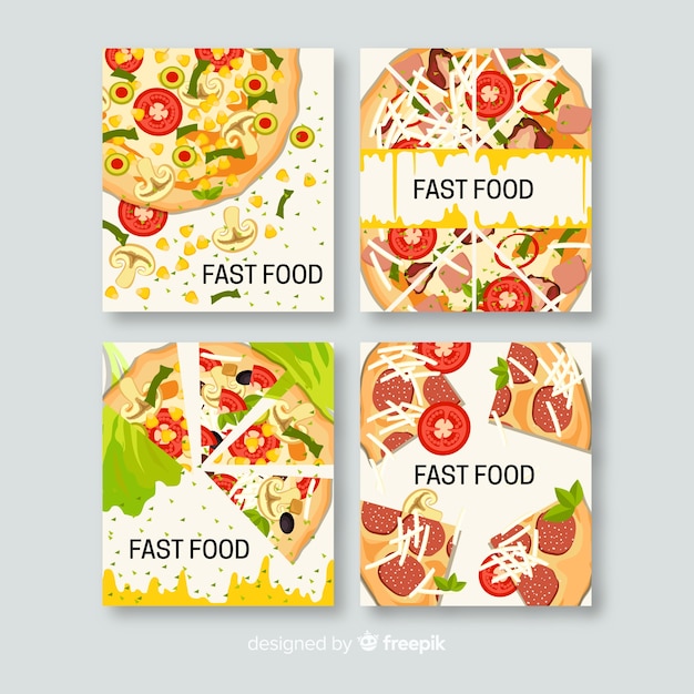 Vector gratuito set tarjetas comida deliciosa dibujada a mano