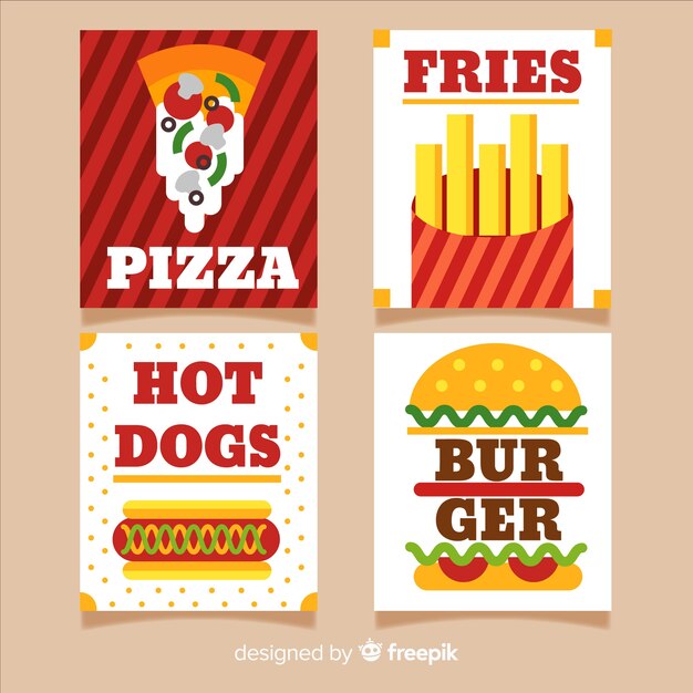 Set tarjetas comida deliciosa plana