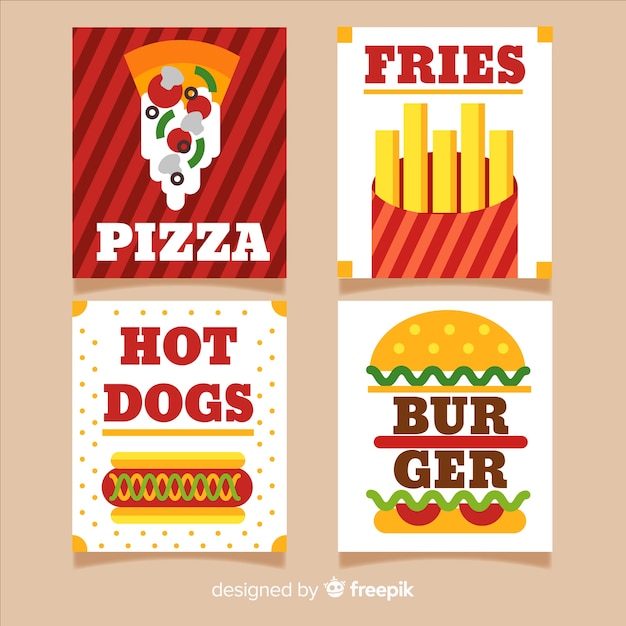 Set tarjetas comida deliciosa plana