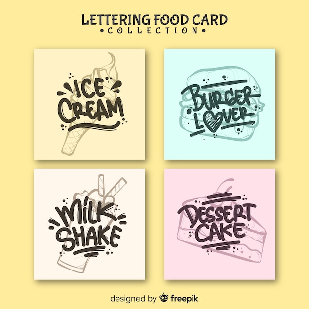 Vector gratuito set tarjetas comida lettering