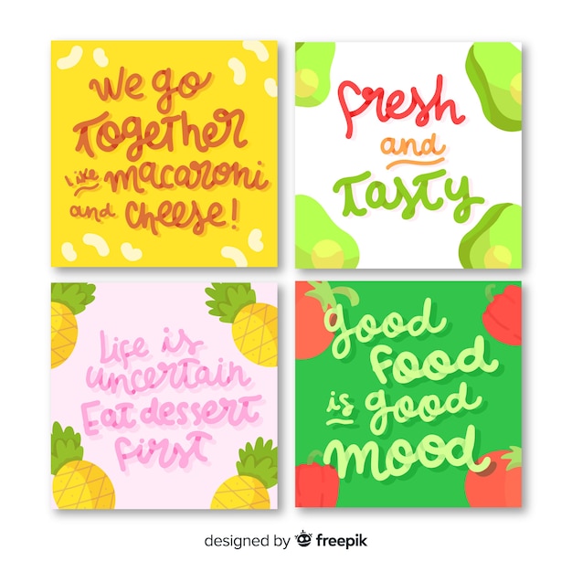 Vector gratuito set tarjetas comida lettering