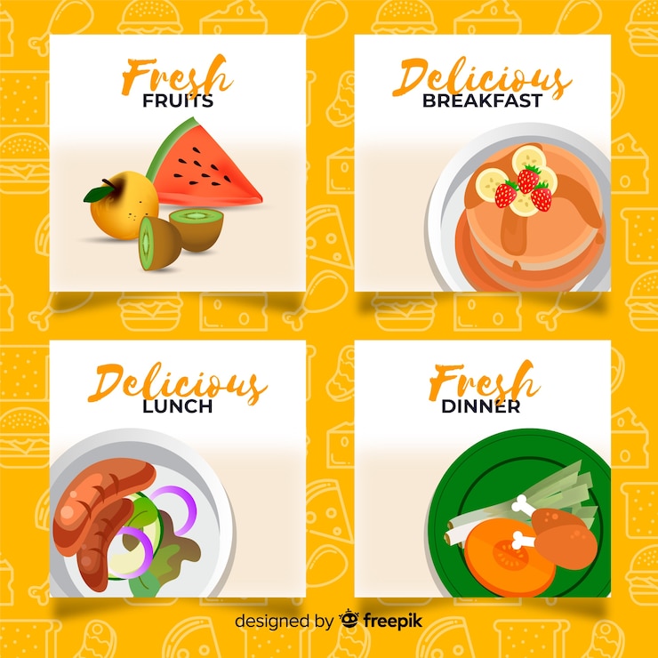 Vector gratuito set de tarjetas de comida
