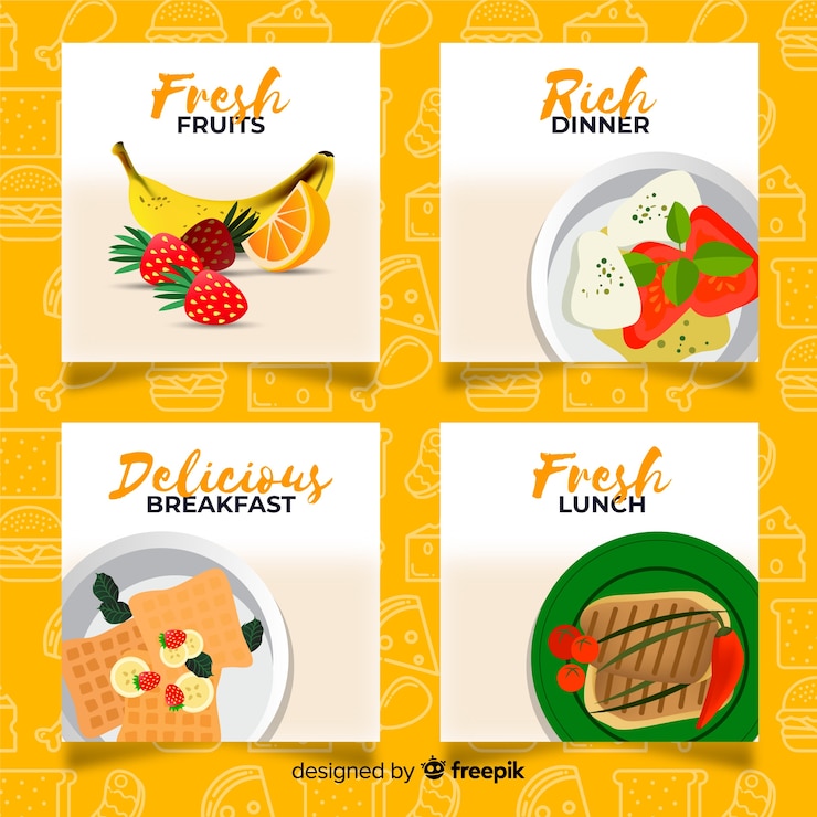 Vector gratuito set de tarjetas de comida