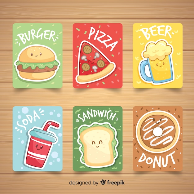 Vector gratuito set de tarjetas de comida