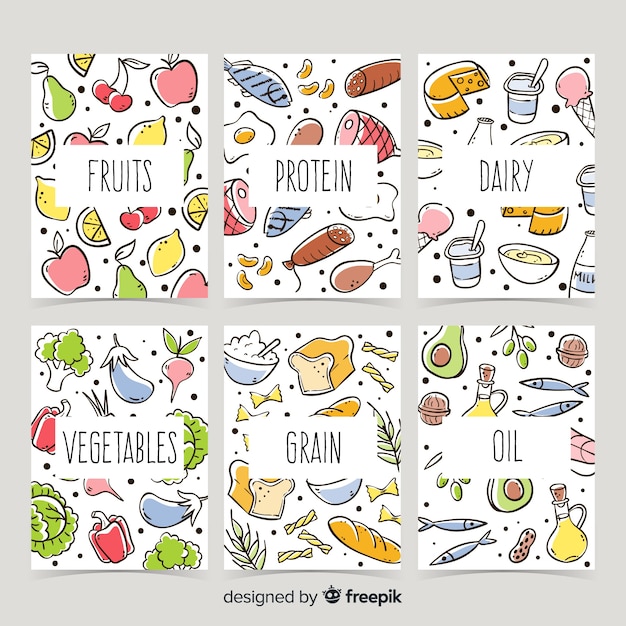 Vector gratuito set de tarjetas de comida