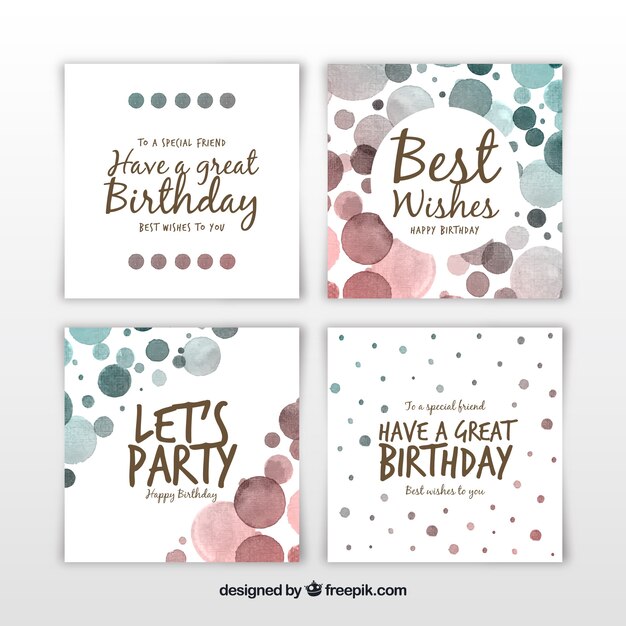Set de tarjetas de cumpleaños cuadradas en acuarela