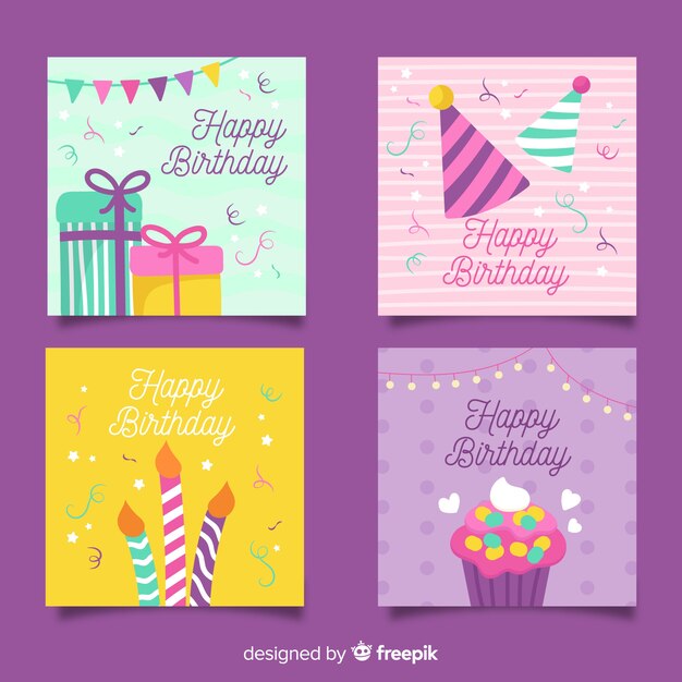 Set de tarjetas de cumpleaños dibujadas