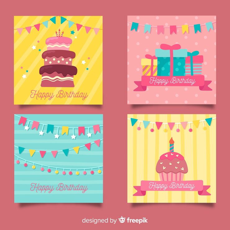 Vector gratuito set de tarjetas de cumpleaños dibujadas