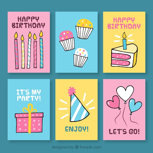 Set de tarjetas de cumpleaños con dibujos 